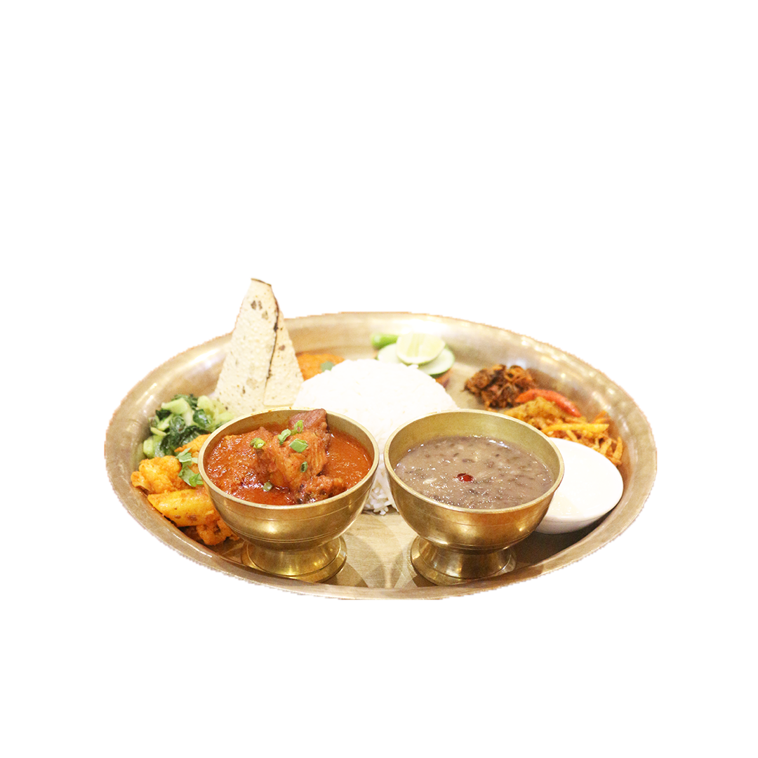 Authentic Thakali set meal at de Kasthamandap